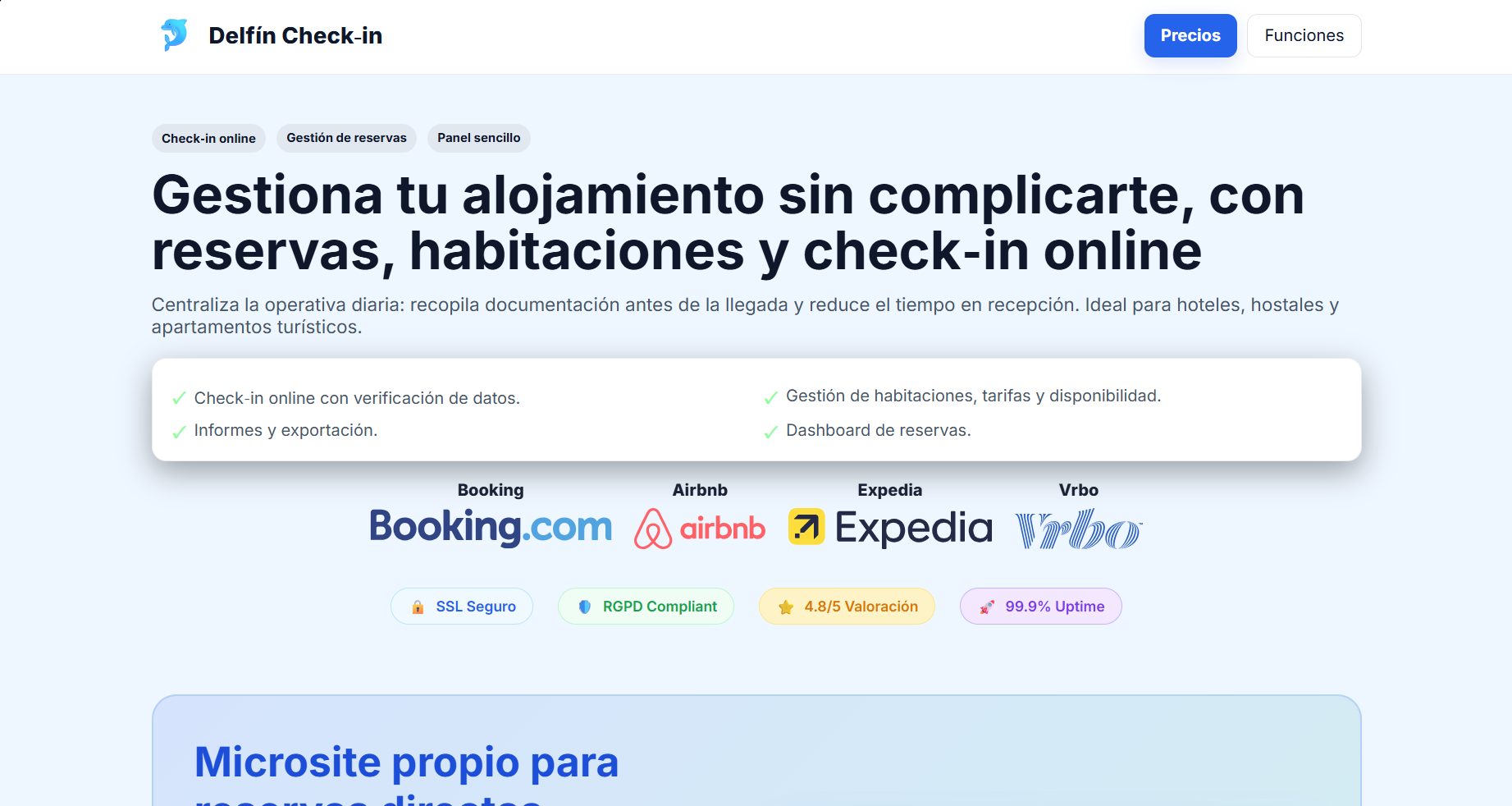 Delfín Check-in - Sistema de gestión hotelera