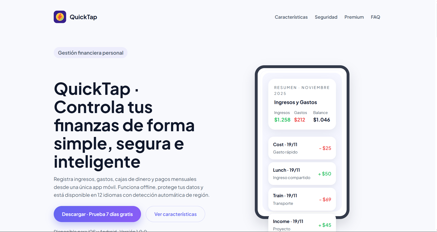 QuickTap - App de gestión financiera personal